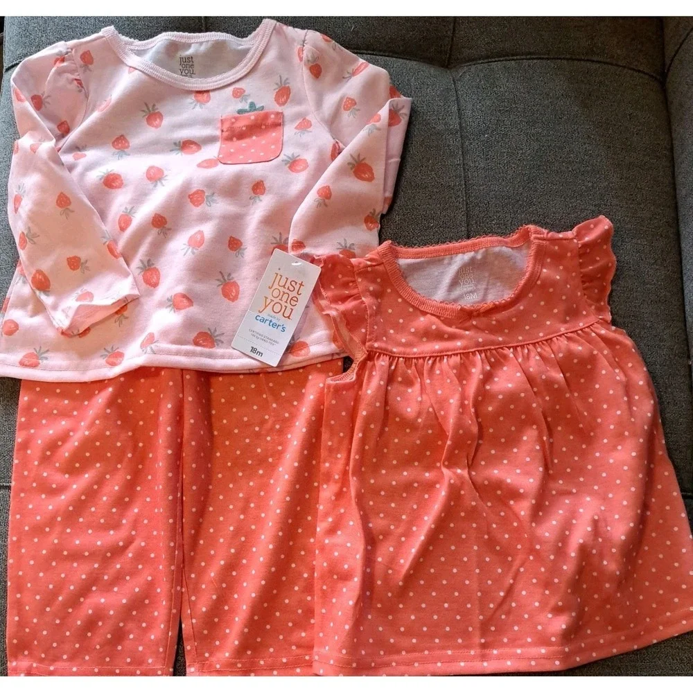 NWT 18 MO Carters Strawberry 3 Pc Outfit Toddler‎ Spring/Summer Pink Babywear